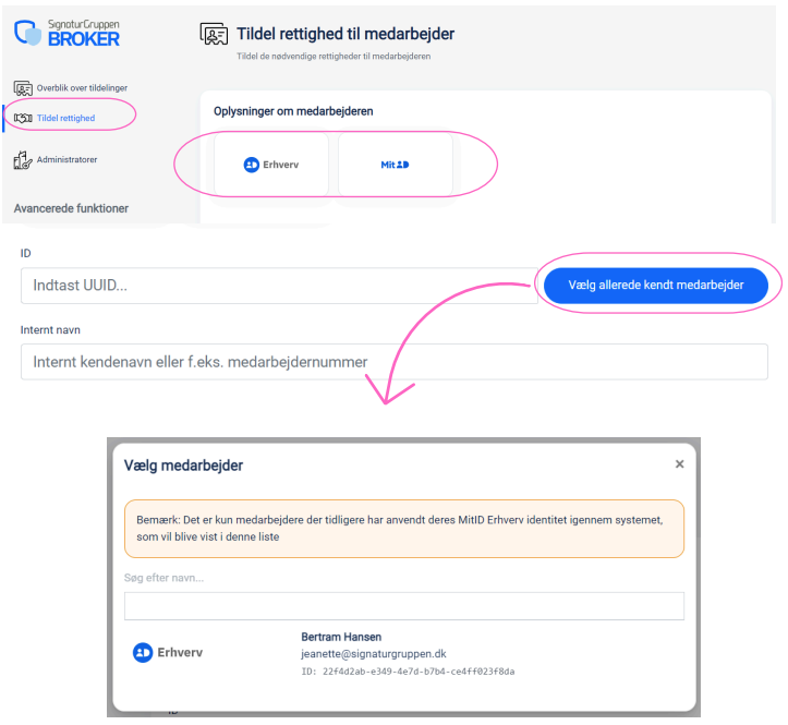 Tildel rettigheder til medarbejder hos Signaturgruppen